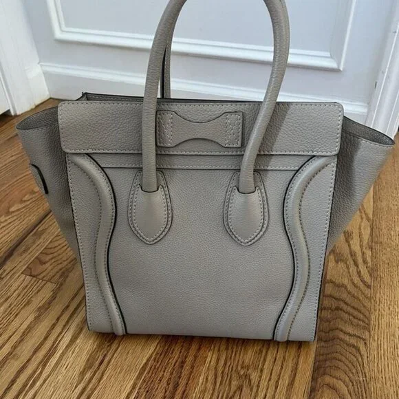 CELINE Gray Leather Drummed Grained Mini Luggage Tote Bag - Picture 2 of 11
